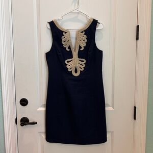 Lilly Pulitzer Elegant Navy and Gold Dress - Size 8
